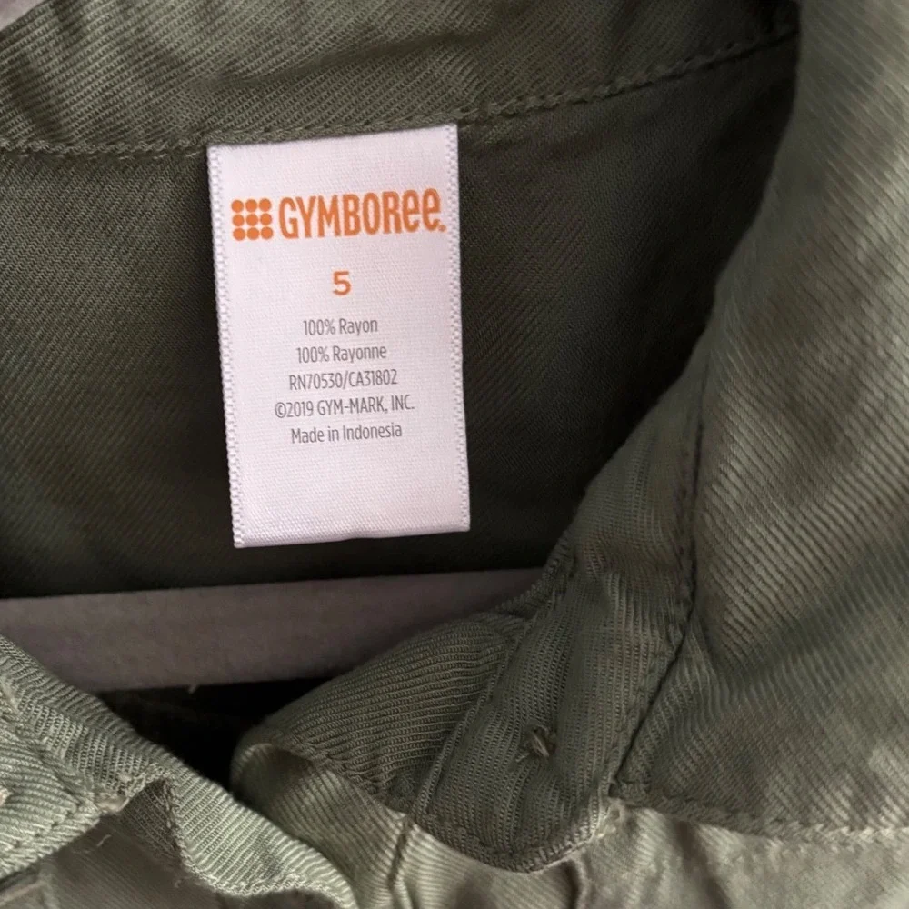 Gymboree Girls Olive Green Utility Shirt Dress Button Front Tie Waist Size 5